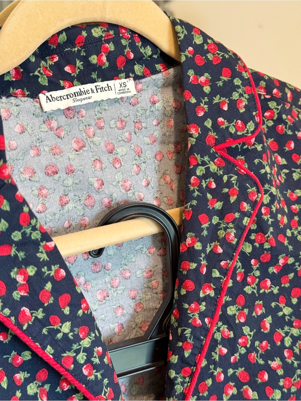 Abercrombie & Fitch Navy Pajama Top with Red Strawberry Print